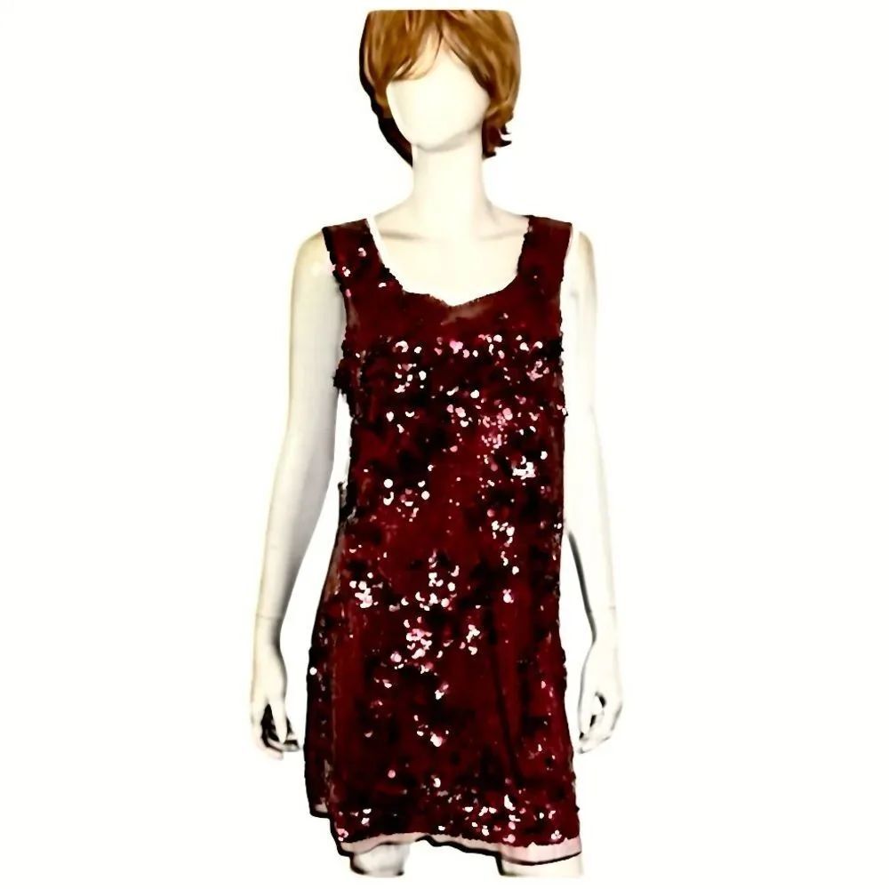 NEW Susana Monaco Burgundy Sequins Sleeveless Mini Cocktail Dress Size 4